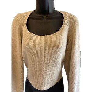 Free People women’s short sweater tan cut out back XS